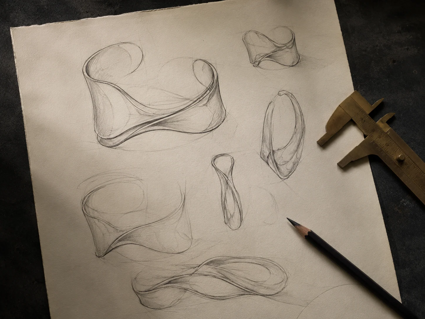 Illustrative concept sketch for a custom jewelry design