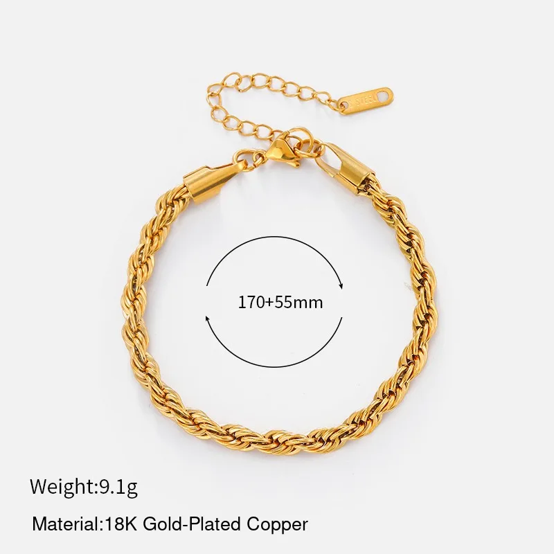 SZ05012 rope bracelet with clasp, extension chain and length annotation; measurements pending verification