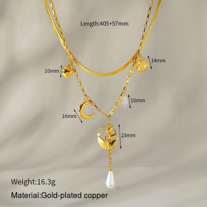 Moon Coin and Pearl Layered Necklace source image 2