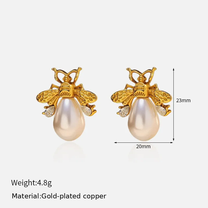 Bee Pearl Drop Earrings source image 2