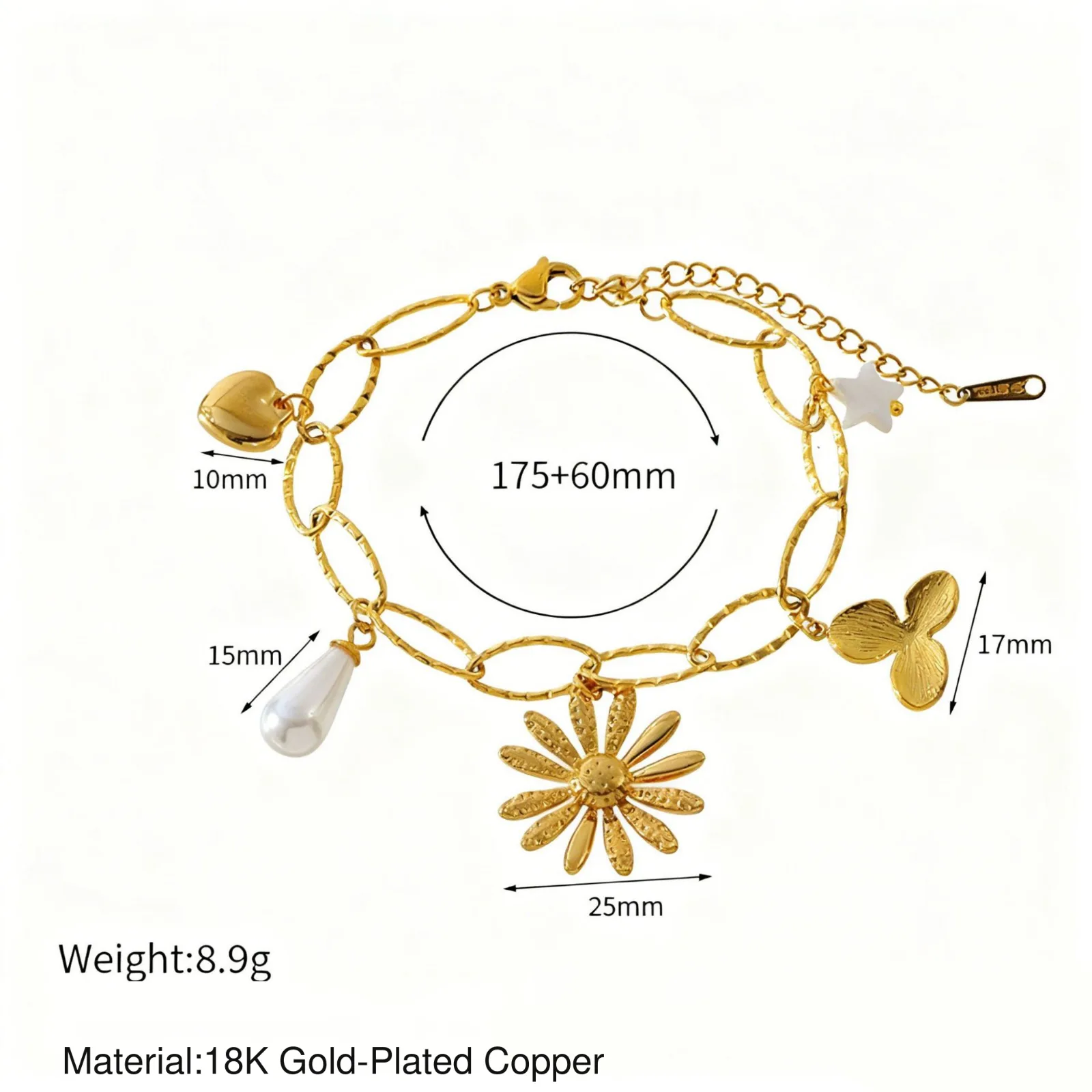 Floral Shell Charm Bracelet source image 3