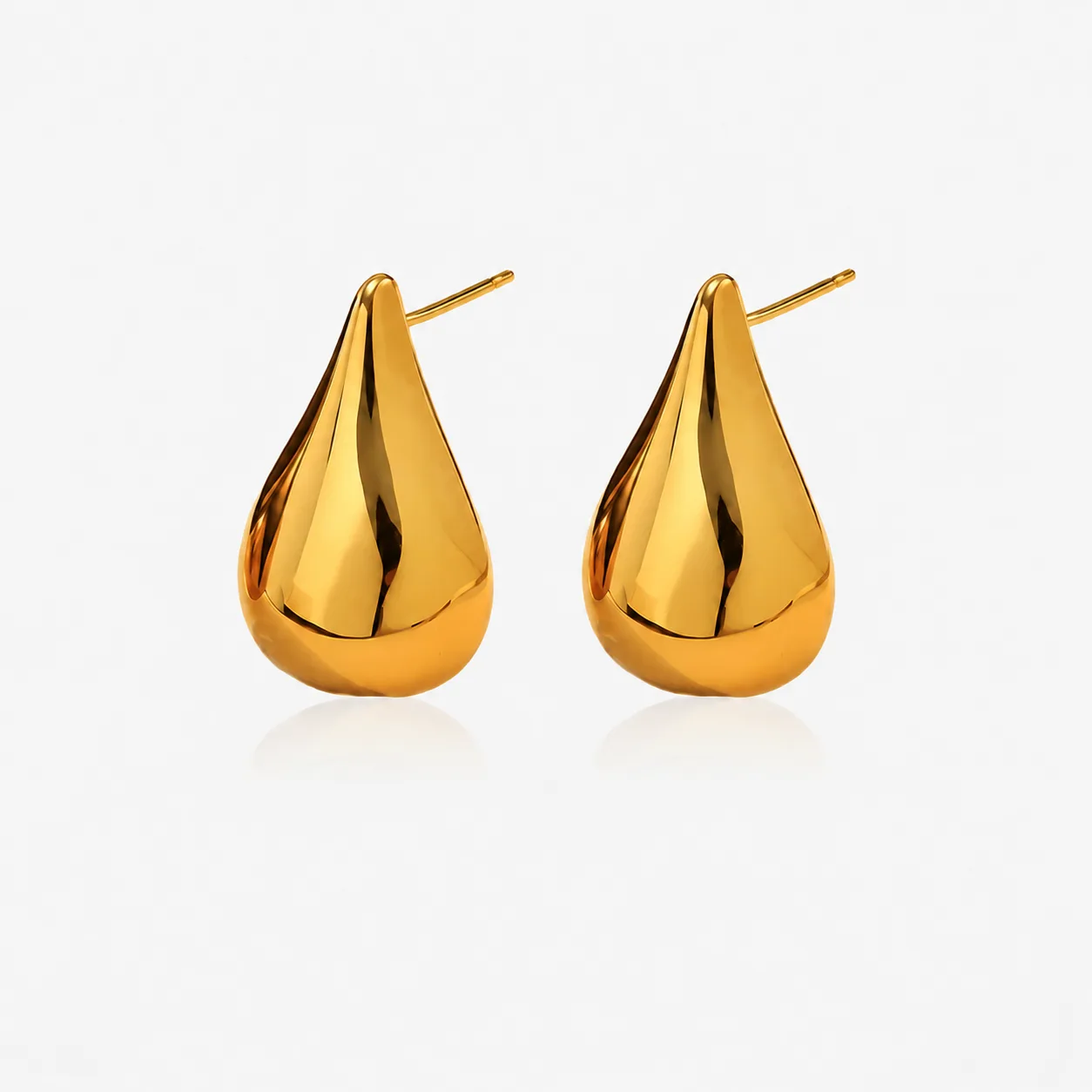EH05010 gold-tone teardrop stud earrings with smooth rounded surfaces and straight posts