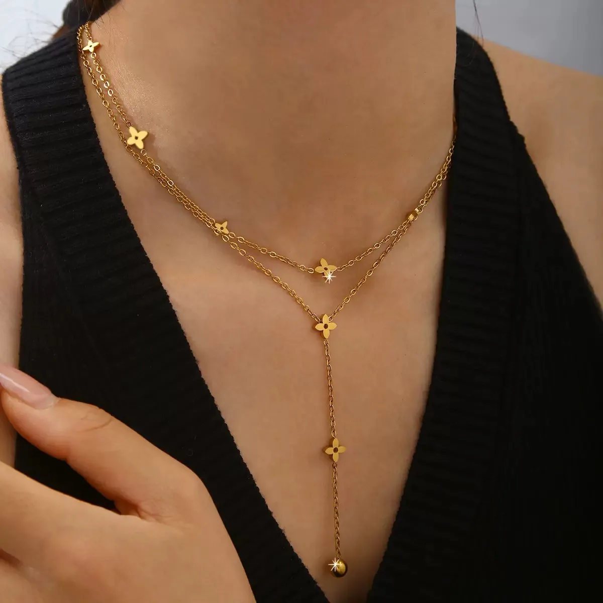 Layered Star Lariat Necklace source image 3