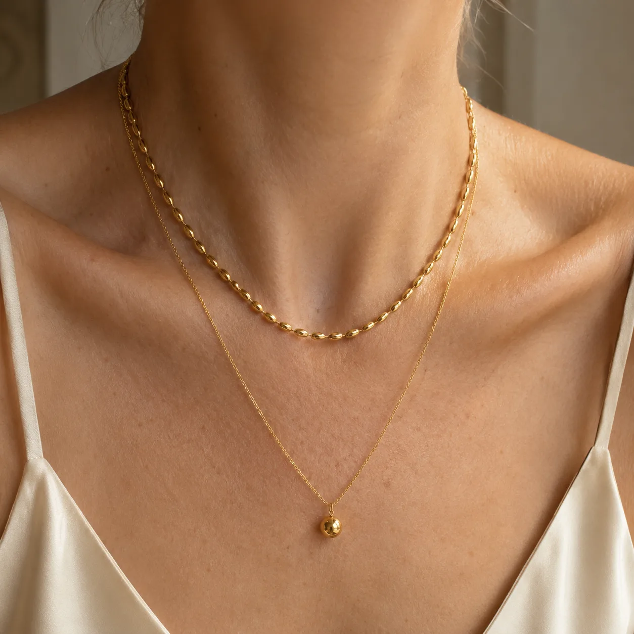 Beaded Chain Pendant Layered Necklace source image 3