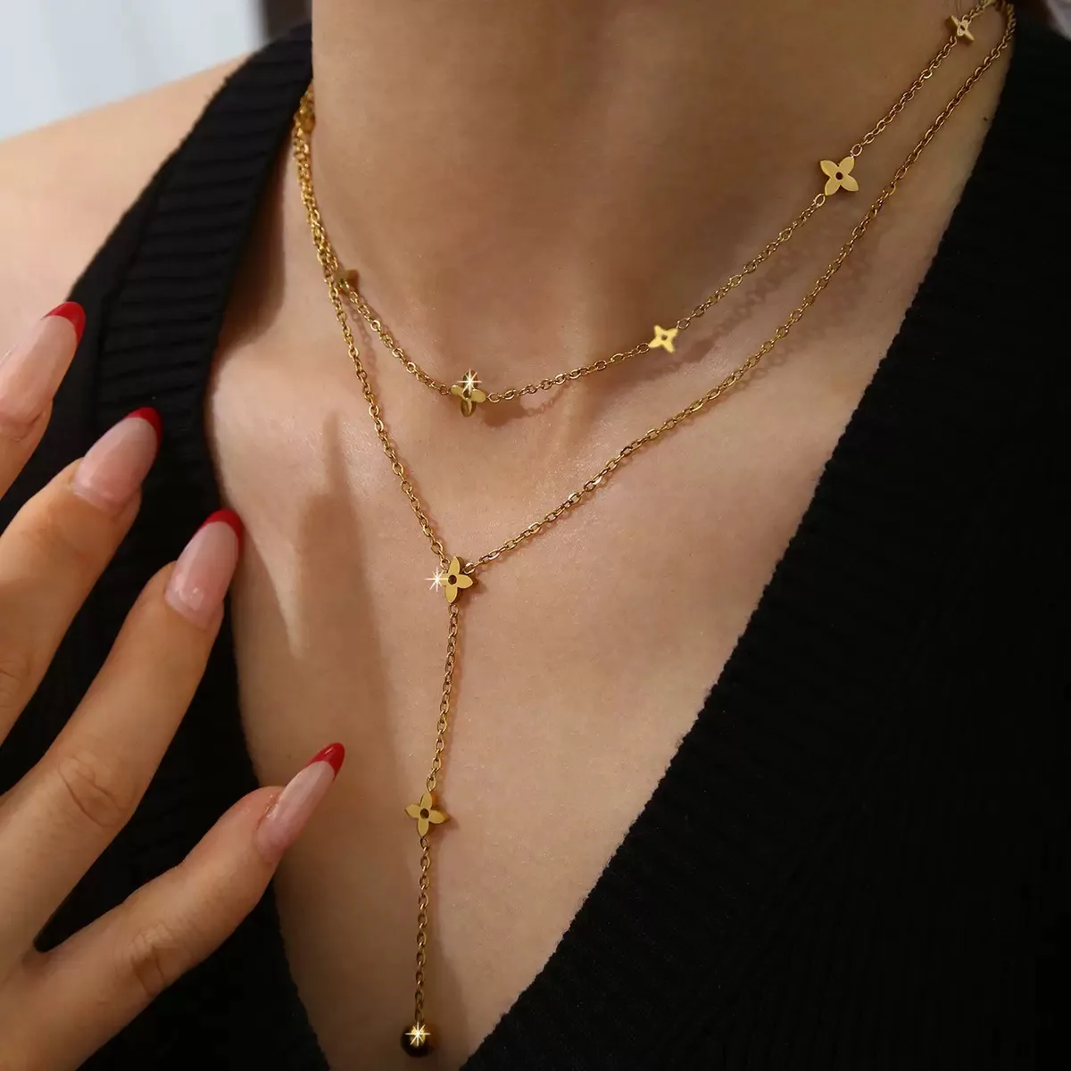 Layered Star Lariat Necklace source image 2