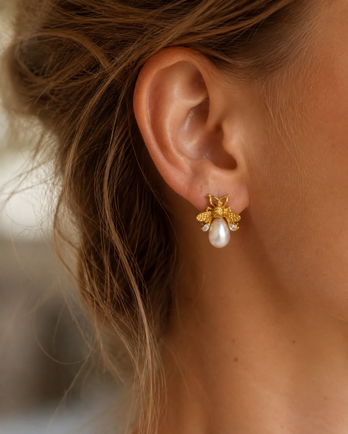 Bee Pearl Drop Earrings source image 3