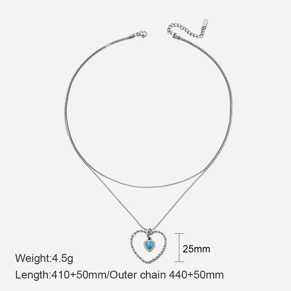 Silver Heart Stone Layered Necklace source image 2