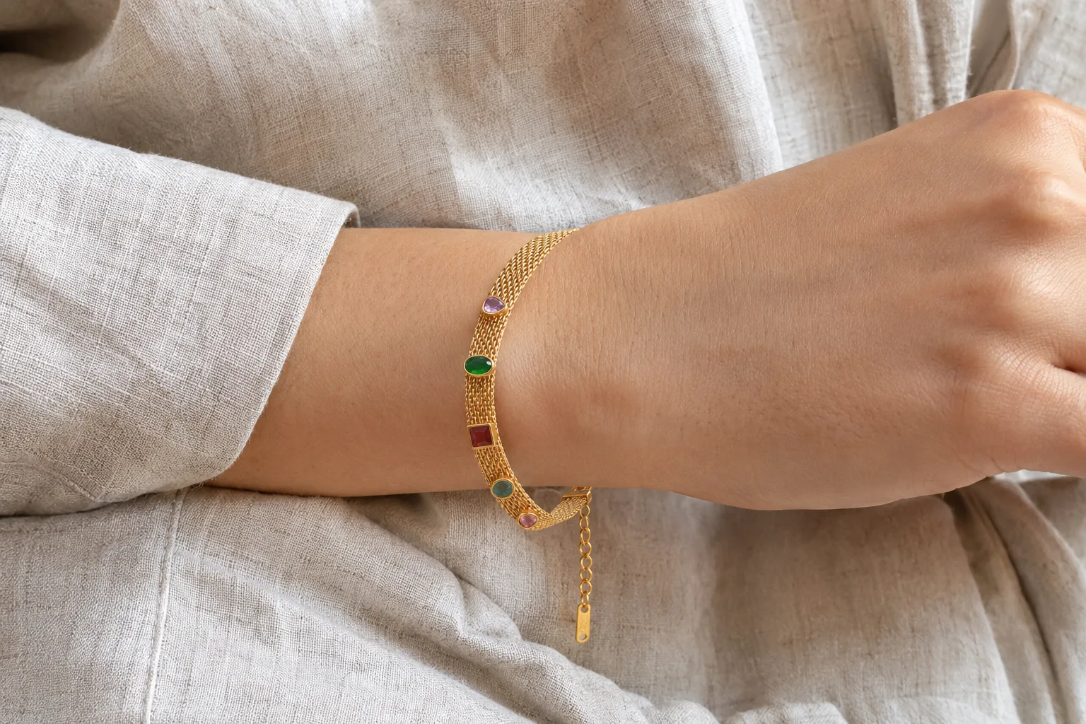 Rainbow Stone Mesh Bracelet source image 2