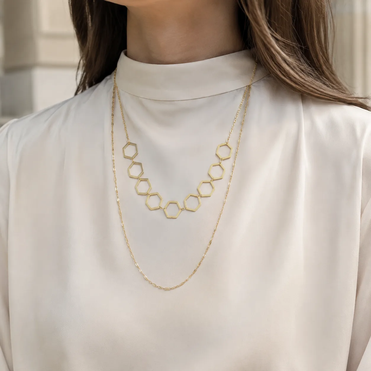 Open Ring Link Layered Necklace source image 3