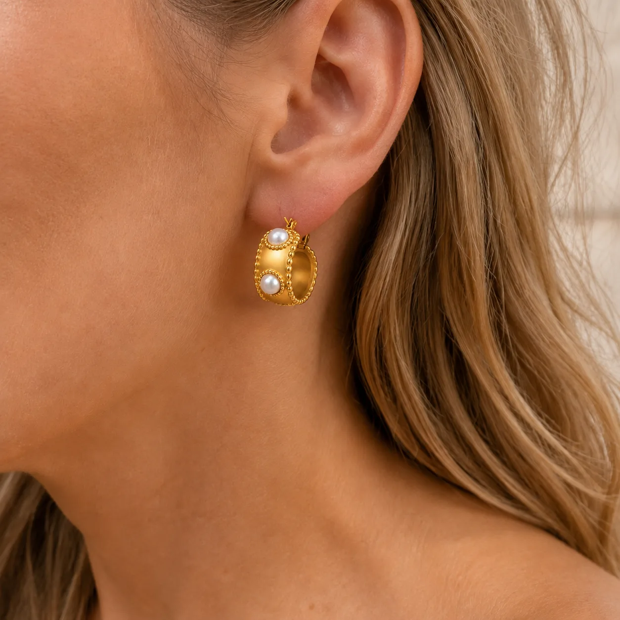 Baroque Pearl Oval Stud Earrings source image 3