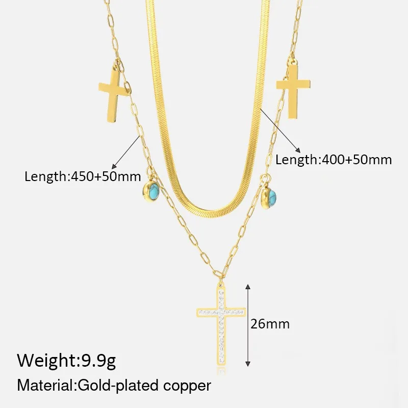 Cross and Stone Layered Necklace source image 2